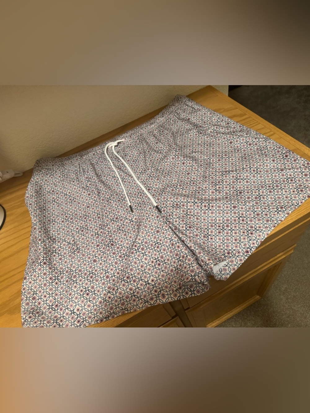 Goodfellow & Co Pink and White Geometric Swim Trunks